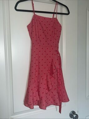 Altar'd State Pink & Red Heart-Print Midi Wrap Dress